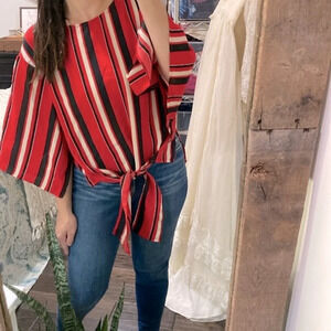Andree red striped tie front top oversized size medium